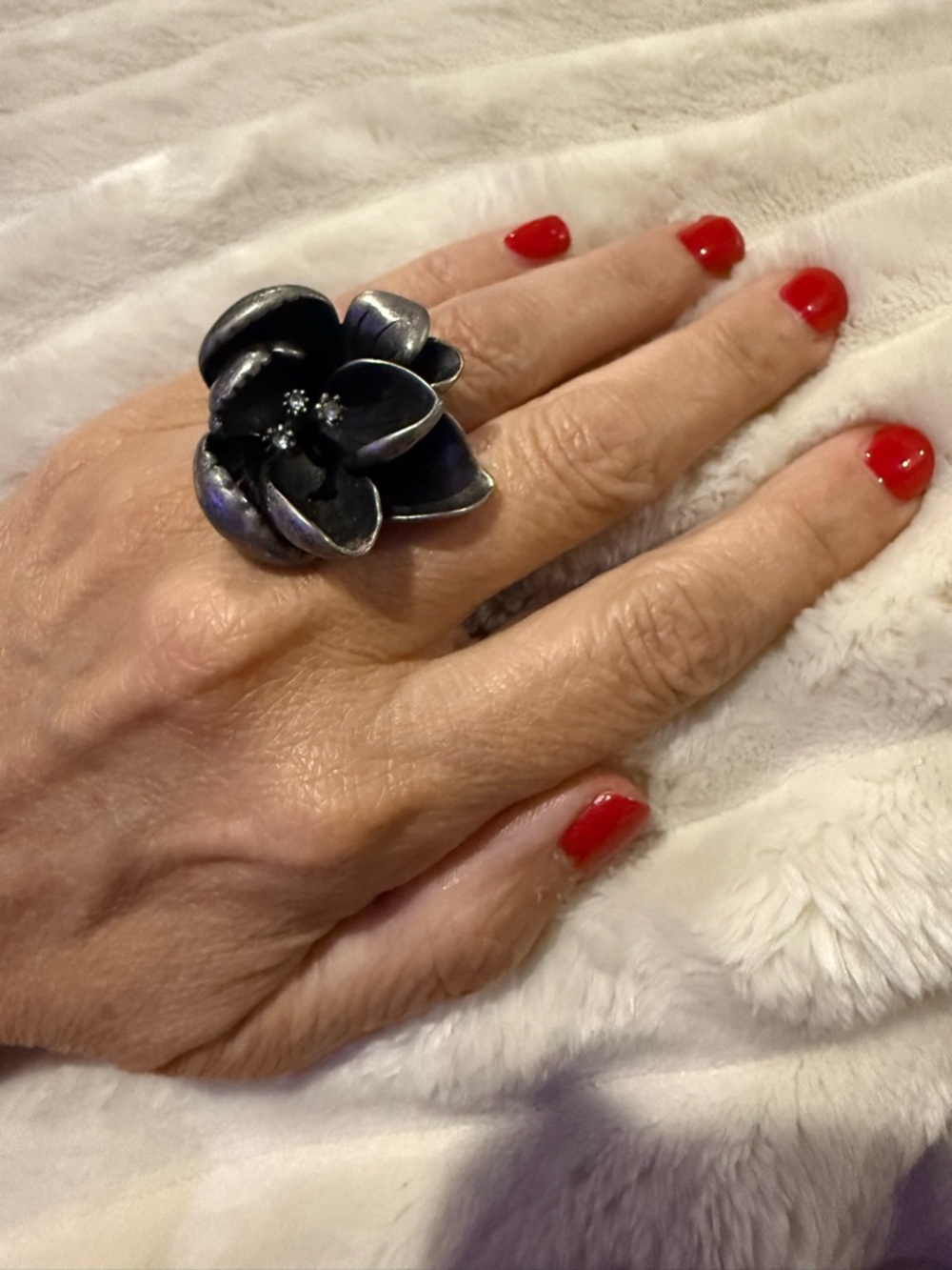 Fossil Black Floral Statement Ring